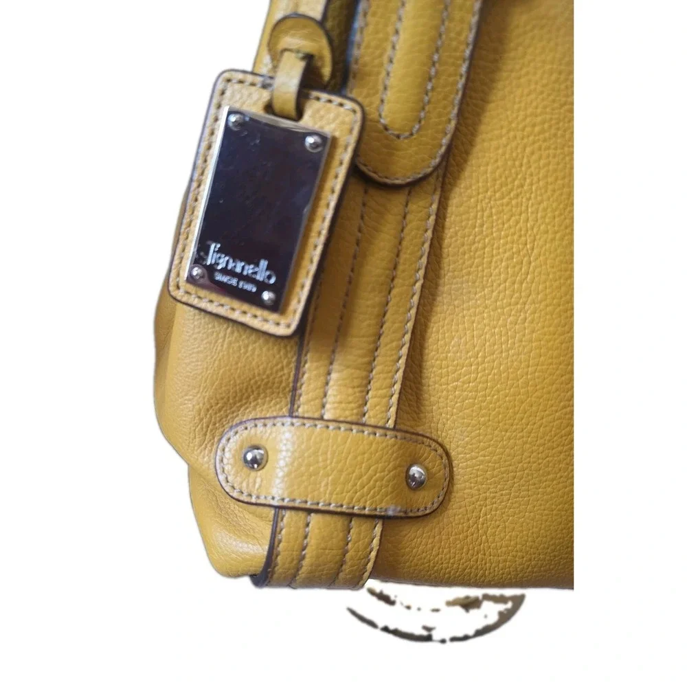 NWOT Tignanello Perfect 10 Mustard Yellow Pebbled Leather Retro Shoulder Bag